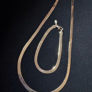 American Showcase Herringbone Necklace & Bracelet Set Gold Tone